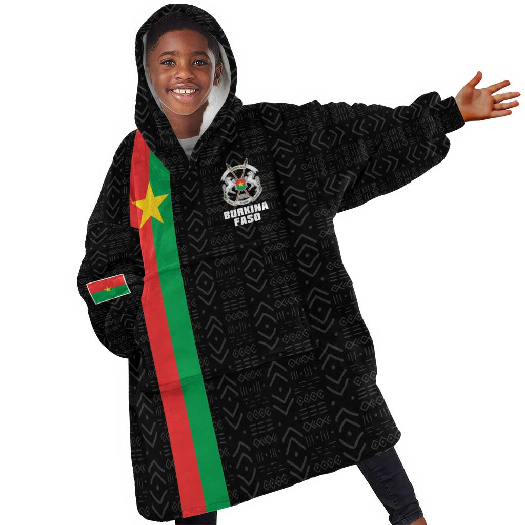 Personalized Burkina Faso Kid Wearable Blanket Hoodie Striped Black - Bogolan Pattern - African Pride