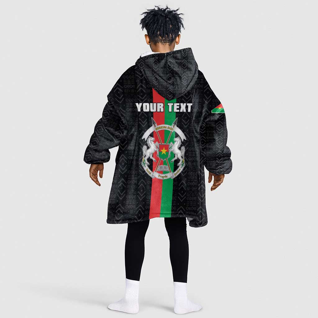 Personalized Burkina Faso Kid Wearable Blanket Hoodie Striped Black - Bogolan Pattern - African Pride