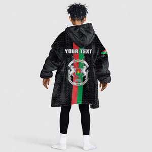 Personalized Burkina Faso Kid Wearable Blanket Hoodie Striped Black - Bogolan Pattern - African Pride
