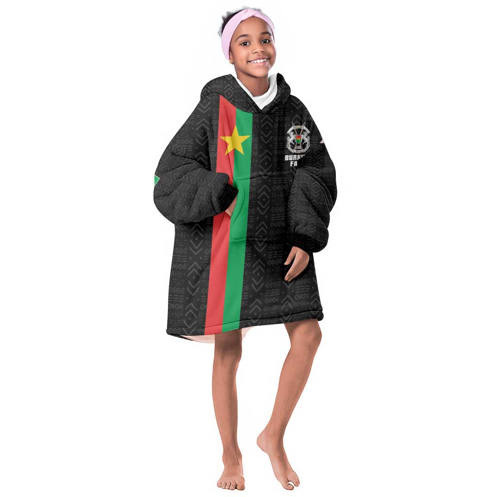 Personalized Burkina Faso Kid Wearable Blanket Hoodie Striped Black - Bogolan Pattern - African Pride