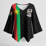 Personalized Burkina Faso Striped Kimono Sleeve Blouse African Mud Cloth Pattern - Black