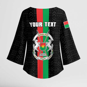 Personalized Burkina Faso Striped Kimono Sleeve Blouse African Mud Cloth Pattern - Black