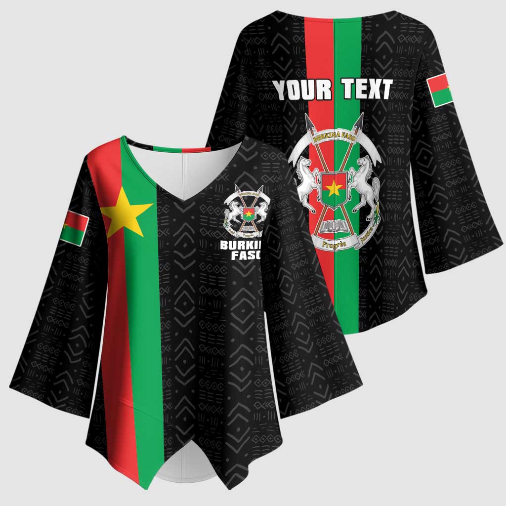 Personalized Burkina Faso Striped Kimono Sleeve Blouse African Mud Cloth Pattern - Black