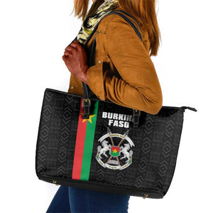 Burkina Faso Leather Tote Bag Striped Black - Bogolan Pattern - African Pride
