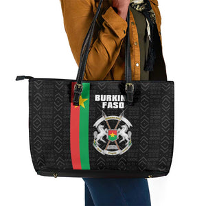 Burkina Faso Leather Tote Bag Striped Black - Bogolan Pattern - African Pride