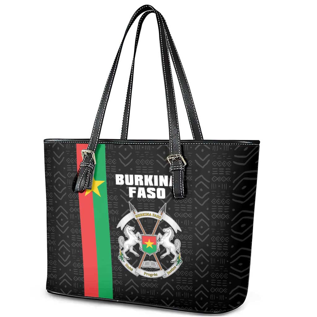 Burkina Faso Leather Tote Bag Striped Black - Bogolan Pattern - African Pride