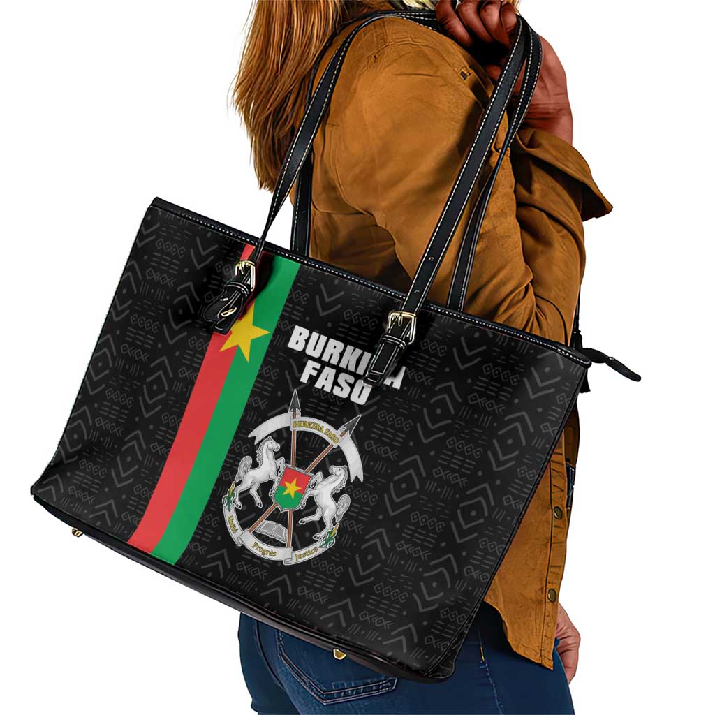 Burkina Faso Leather Tote Bag Striped Black - Bogolan Pattern - African Pride