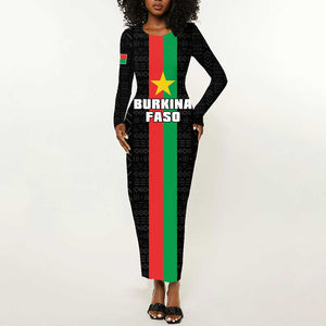 Personalized Burkina Faso Long Sleeve Bodycon Dress Striped Black - Bogolan Pattern - African Pride