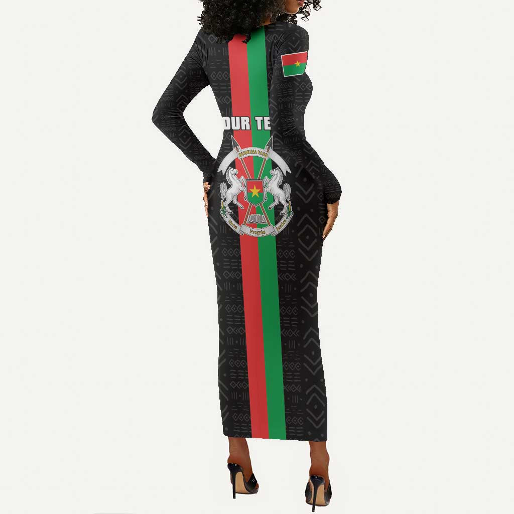 Personalized Burkina Faso Long Sleeve Bodycon Dress Striped Black - Bogolan Pattern - African Pride