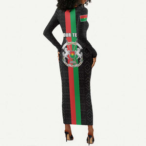 Personalized Burkina Faso Long Sleeve Bodycon Dress Striped Black - Bogolan Pattern - African Pride