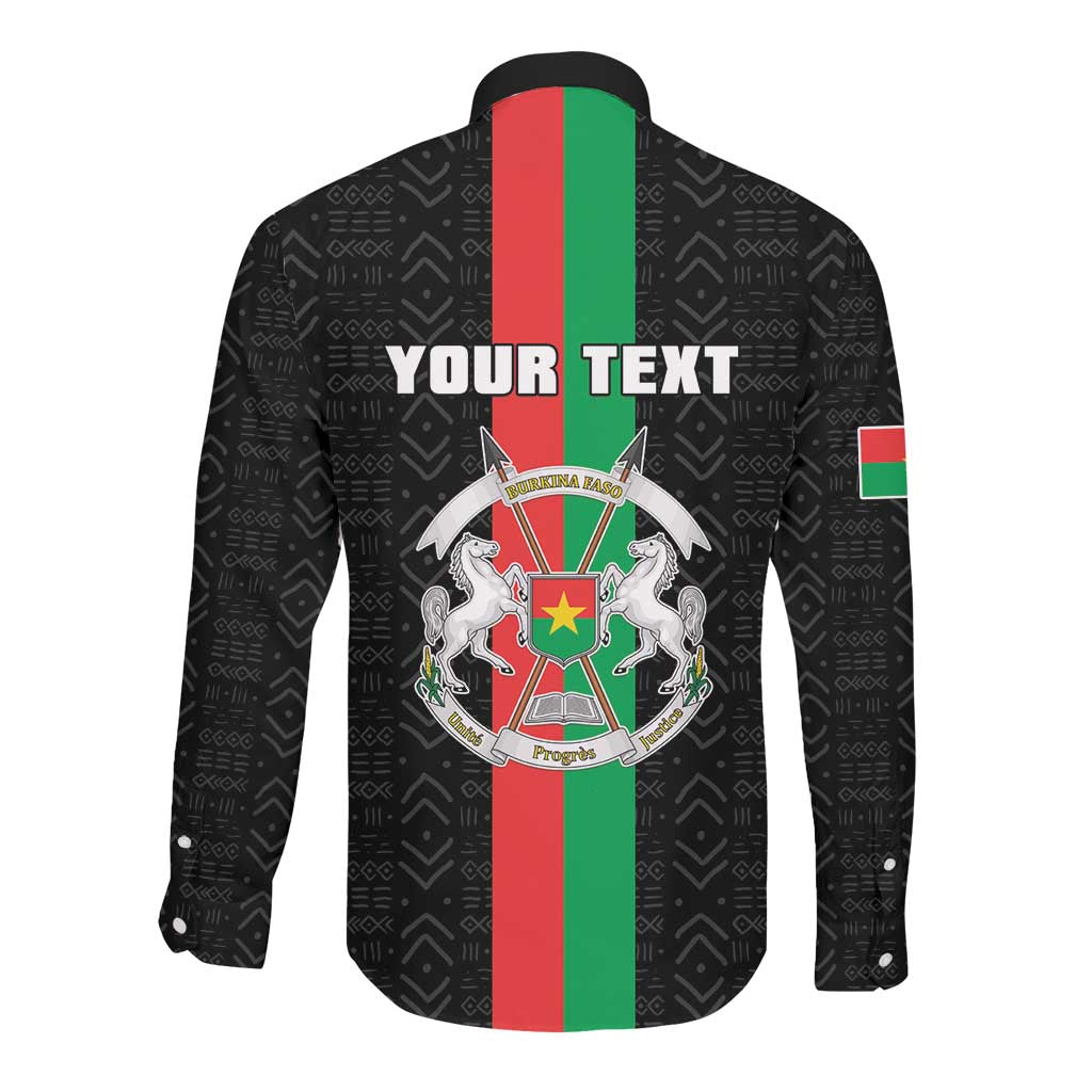 Personalized Burkina Faso Long Sleeve Button Shirt Striped Black - Bogolan Pattern - African Pride