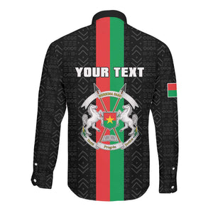 Personalized Burkina Faso Long Sleeve Button Shirt Striped Black - Bogolan Pattern - African Pride