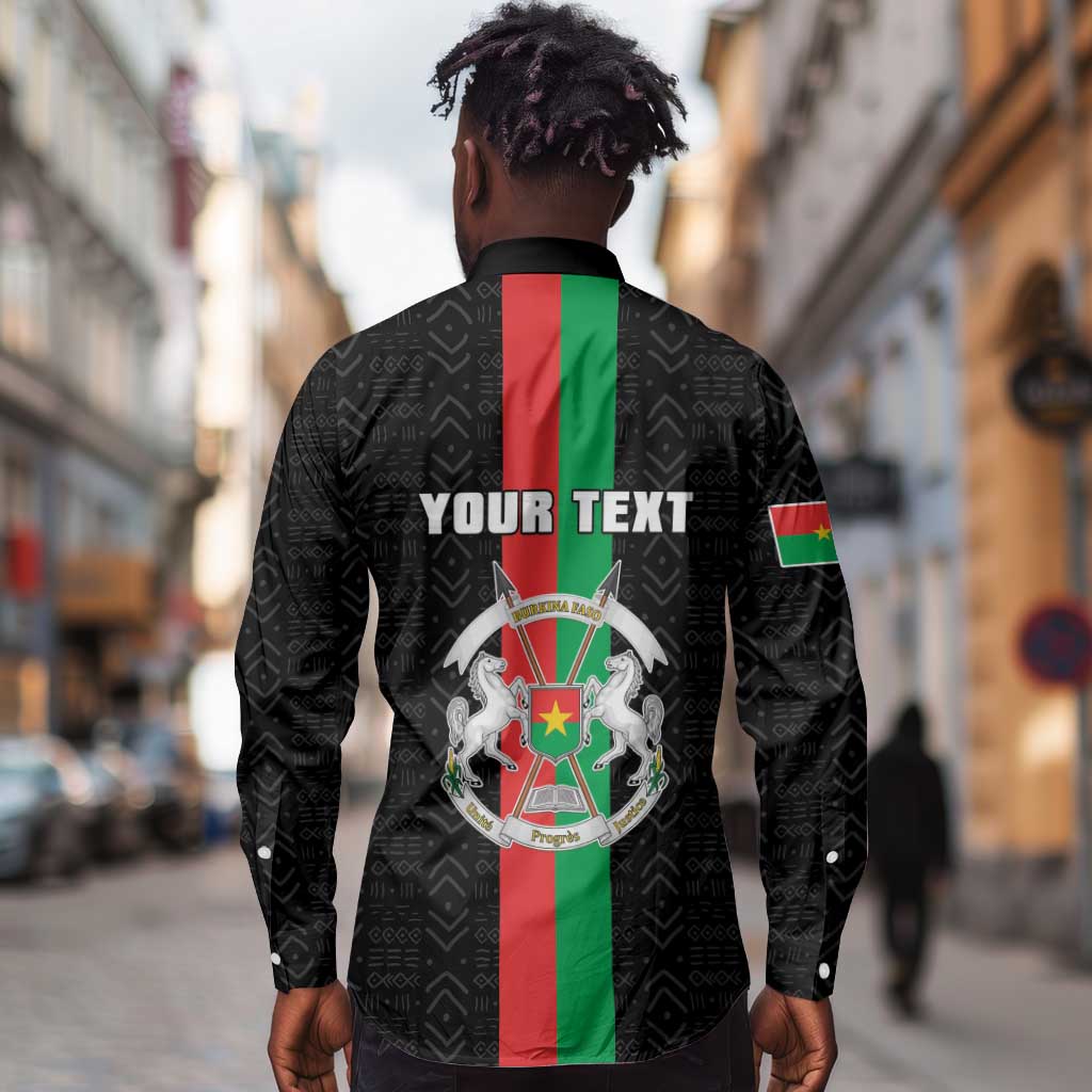 Personalized Burkina Faso Long Sleeve Button Shirt Striped Black - Bogolan Pattern - African Pride