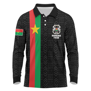 Personalized Burkina Faso Long Sleeve Polo Shirt Striped Black - Bogolan Pattern - African Pride