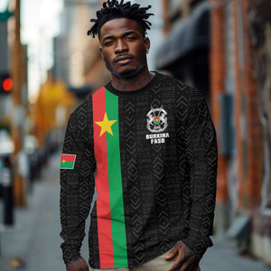 Personalized Burkina Faso Long Sleeve Shirt Striped Black - Bogolan Pattern - African Pride