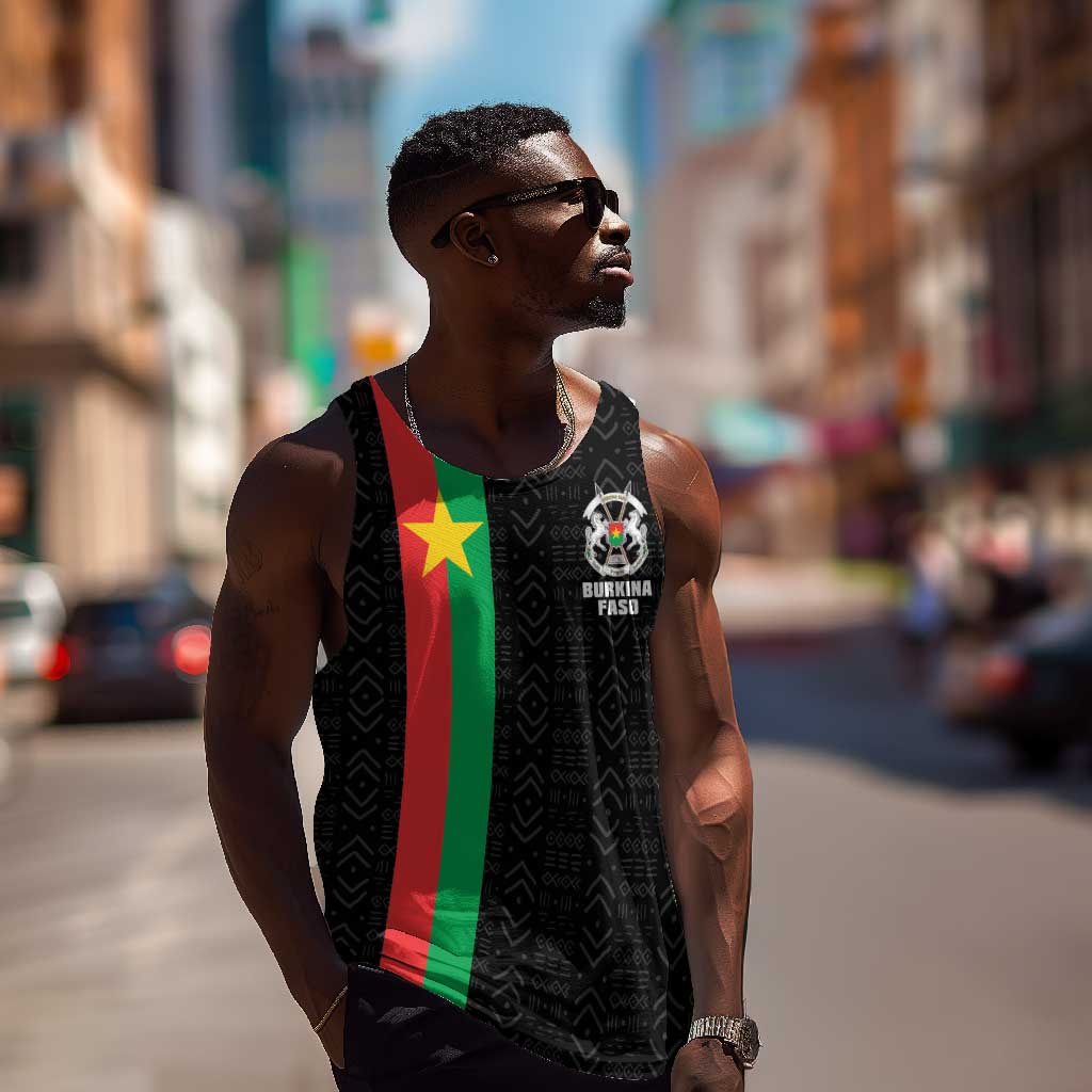 Personalized Burkina Faso Men Tank Top Striped Black - Bogolan Pattern - African Pride