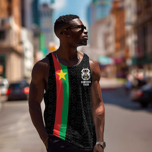 Personalized Burkina Faso Men Tank Top Striped Black - Bogolan Pattern - African Pride
