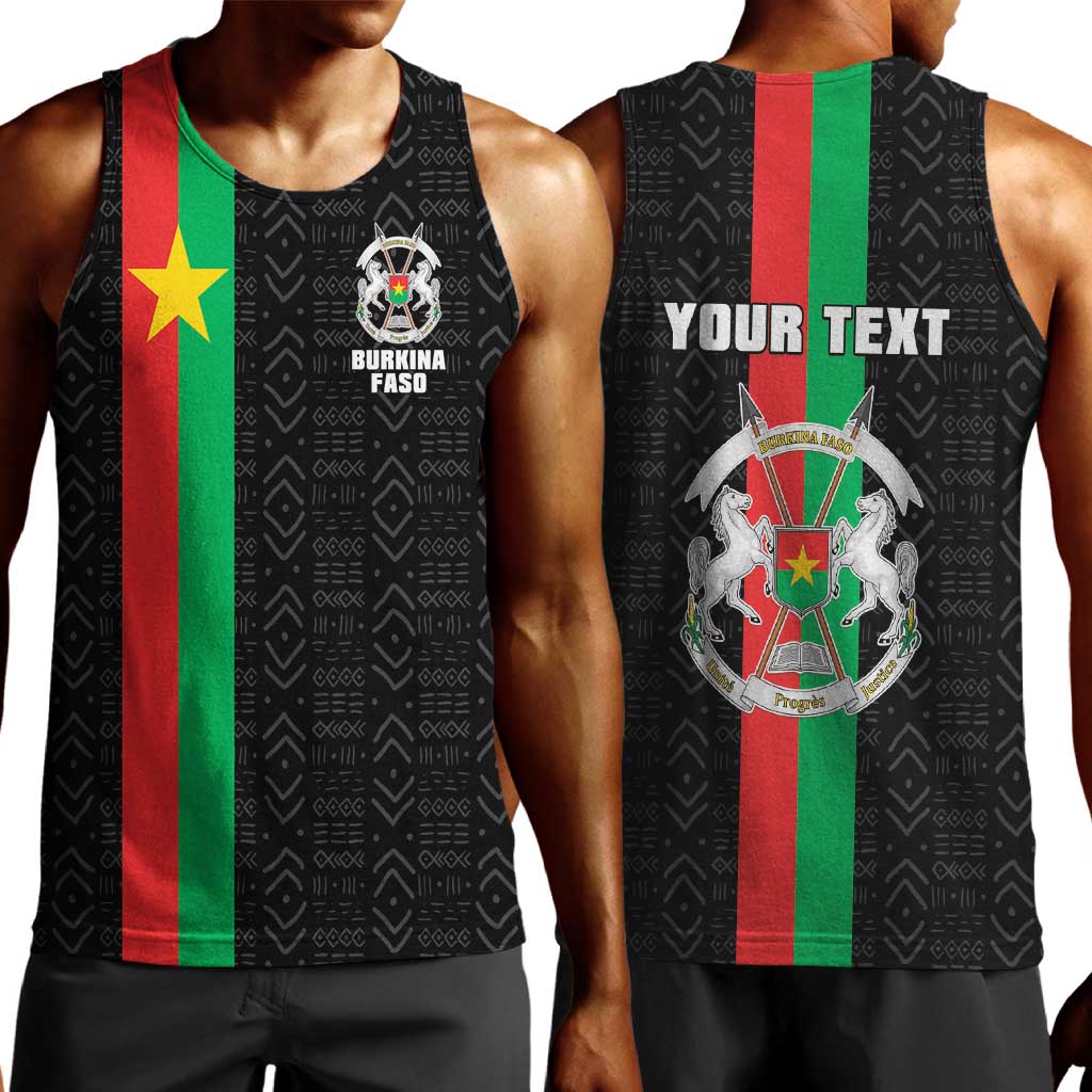 Personalized Burkina Faso Men Tank Top Striped Black - Bogolan Pattern - African Pride