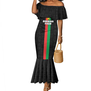Personalized Burkina Faso Mermaid Dress Striped Black - Bogolan Pattern - African Pride
