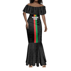 Personalized Burkina Faso Mermaid Dress Striped Black - Bogolan Pattern - African Pride