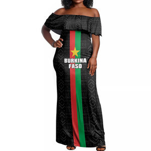 Personalized Burkina Faso Off Shoulder Maxi Dress Striped Black - Bogolan Pattern - African Pride
