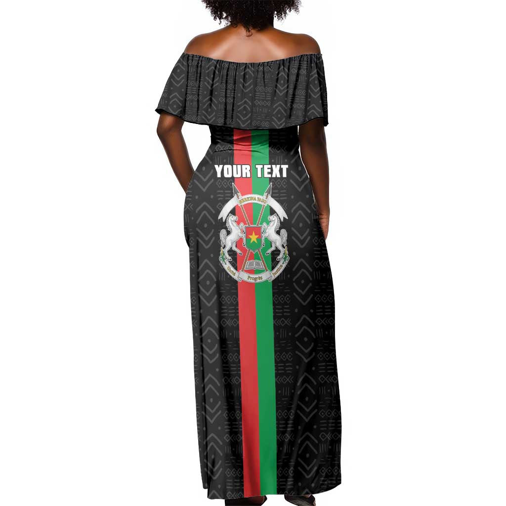 Personalized Burkina Faso Off Shoulder Maxi Dress Striped Black - Bogolan Pattern - African Pride