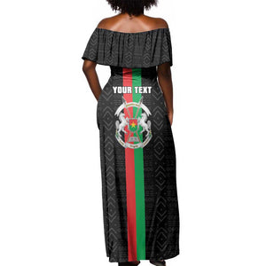 Personalized Burkina Faso Off Shoulder Maxi Dress Striped Black - Bogolan Pattern - African Pride