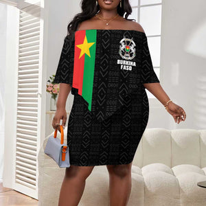 Personalized Burkina Faso Off Shoulder Short Dress Striped Black - Bogolan Pattern - African Pride
