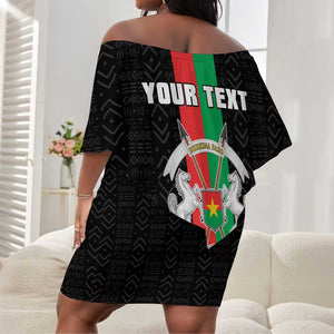 Personalized Burkina Faso Off Shoulder Short Dress Striped Black - Bogolan Pattern - African Pride