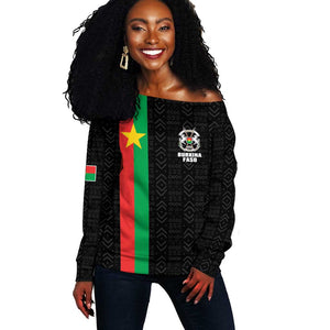 Personalized Burkina Faso Off Shoulder Sweater Striped Black - Bogolan Pattern - African Pride