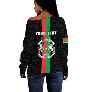 Personalized Burkina Faso Off Shoulder Sweater Striped Black - Bogolan Pattern - African Pride