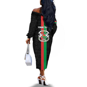 Personalized Burkina Faso Off The Shoulder Long Sleeve Dress Striped Black - Bogolan Pattern - African Pride