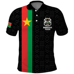 Personalized Burkina Faso Polo Shirt Striped Black - Bogolan Pattern - African Pride