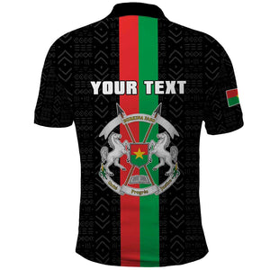Personalized Burkina Faso Polo Shirt Striped Black - Bogolan Pattern - African Pride