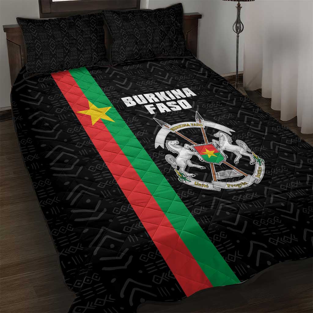 Burkina Faso Quilt Bed Set Striped Black - Bogolan Pattern - African Pride