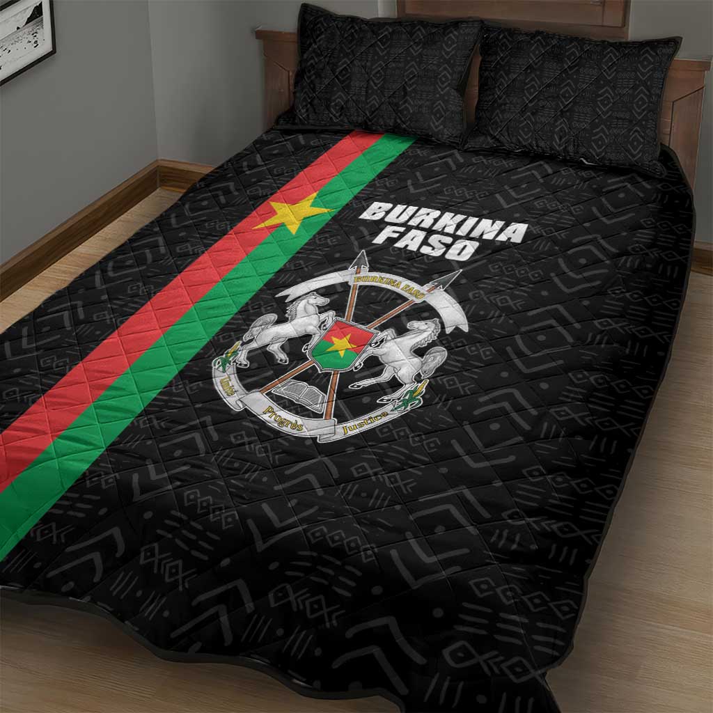 Burkina Faso Quilt Bed Set Striped Black - Bogolan Pattern - African Pride