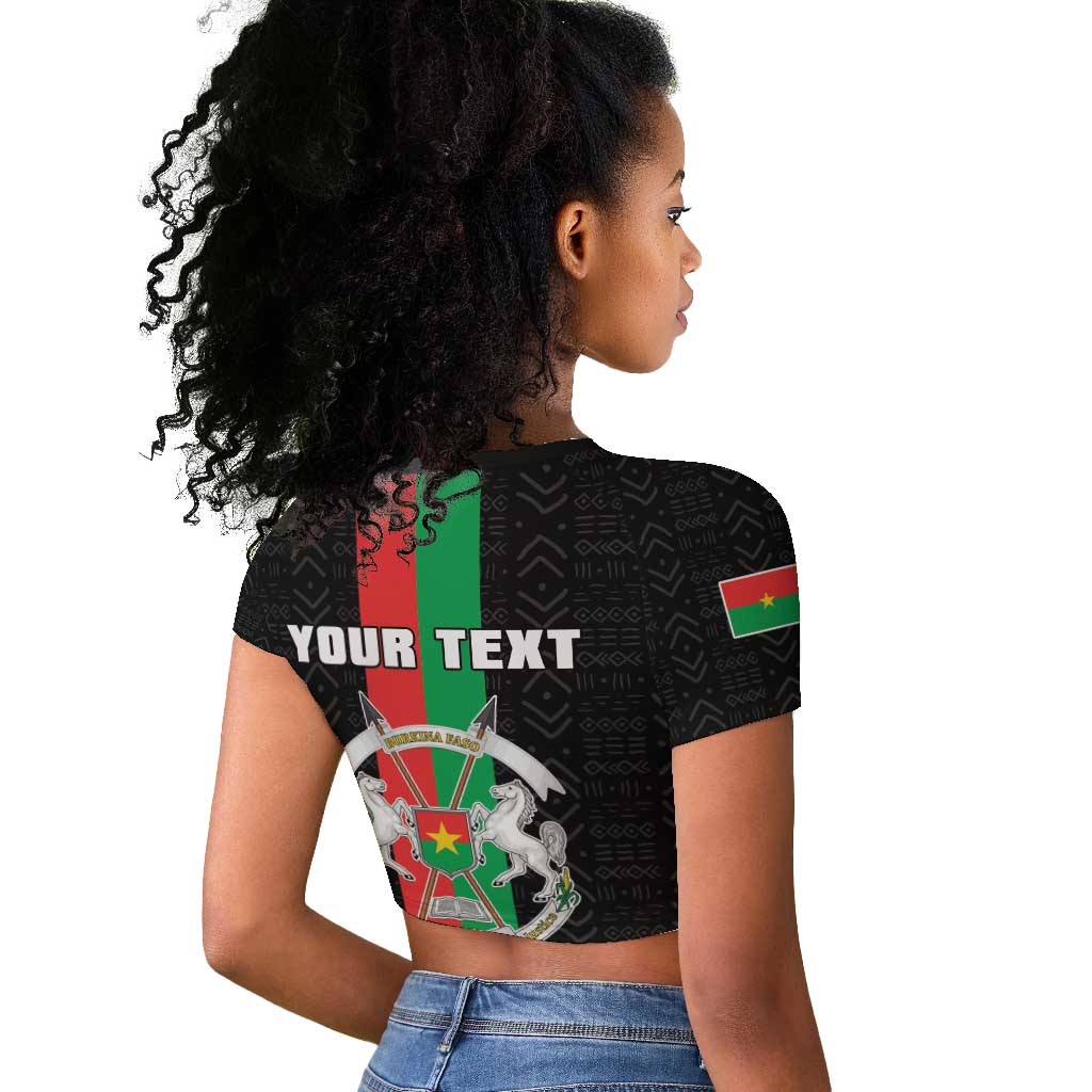 Personalized Burkina Faso Raglan Cropped T shirt Striped Black - Bogolan Pattern - African Pride