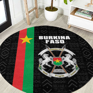 Burkina Faso Round Carpet Striped Black - Bogolan Pattern - African Pride