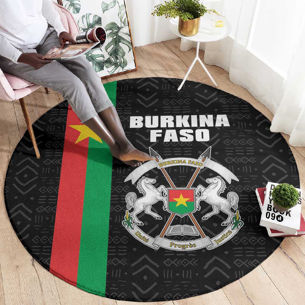Burkina Faso Round Carpet Striped Black - Bogolan Pattern - African Pride