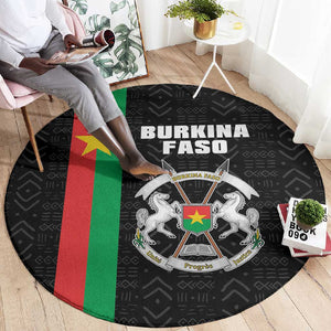 Burkina Faso Round Carpet Striped Black - Bogolan Pattern - African Pride