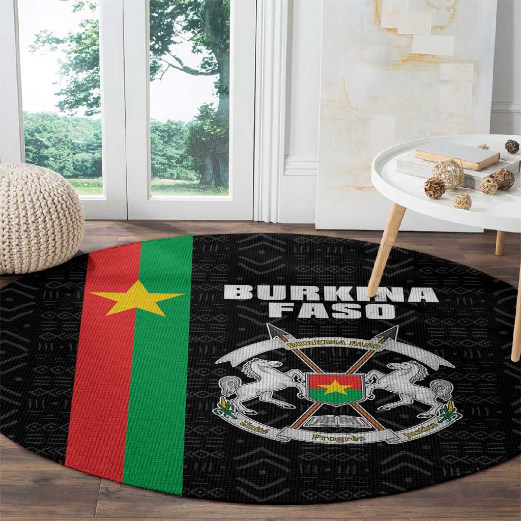 Burkina Faso Round Carpet Striped Black - Bogolan Pattern - African Pride