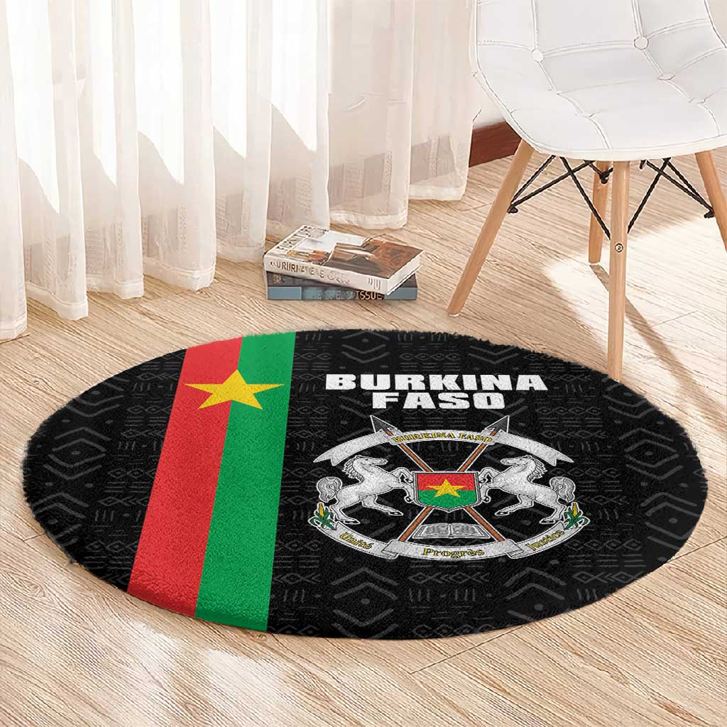 Burkina Faso Round Carpet Striped Black - Bogolan Pattern - African Pride