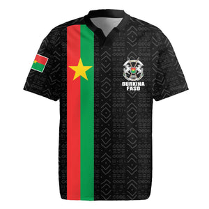 Personalized Burkina Faso Rugby Jersey Striped Black - Bogolan Pattern - African Pride