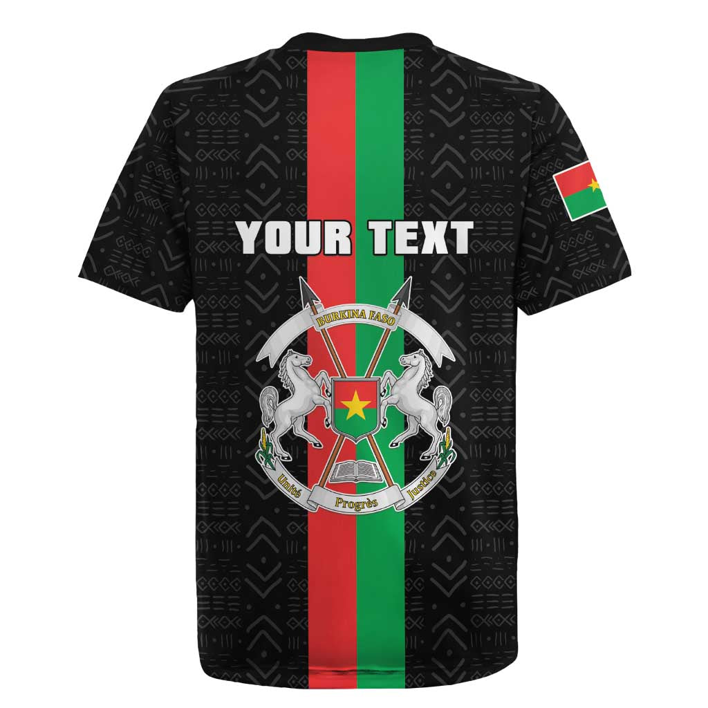 Personalized Burkina Faso Rugby Jersey Striped Black - Bogolan Pattern - African Pride