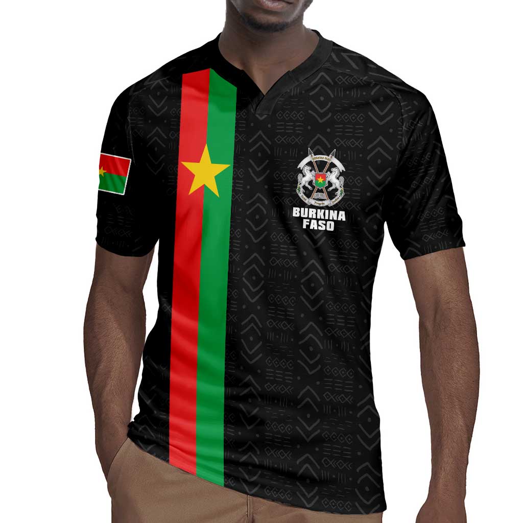 Personalized Burkina Faso Rugby Jersey Striped Black - Bogolan Pattern - African Pride