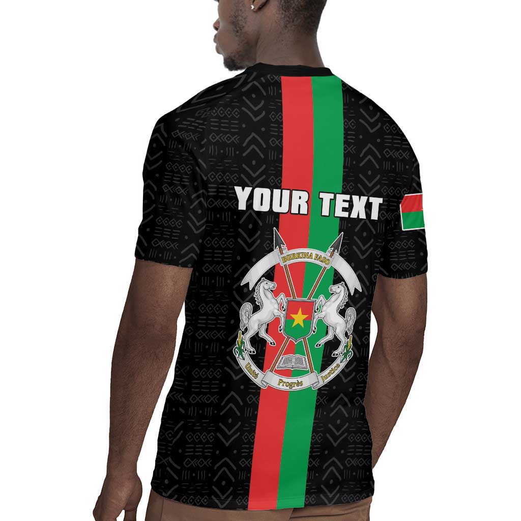 Personalized Burkina Faso Rugby Jersey Striped Black - Bogolan Pattern - African Pride