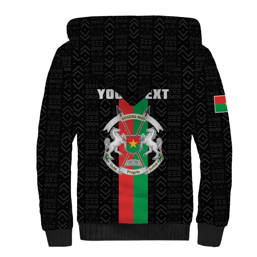 Personalized Burkina Faso Sherpa Hoodie Striped Black - Bogolan Pattern - African Pride