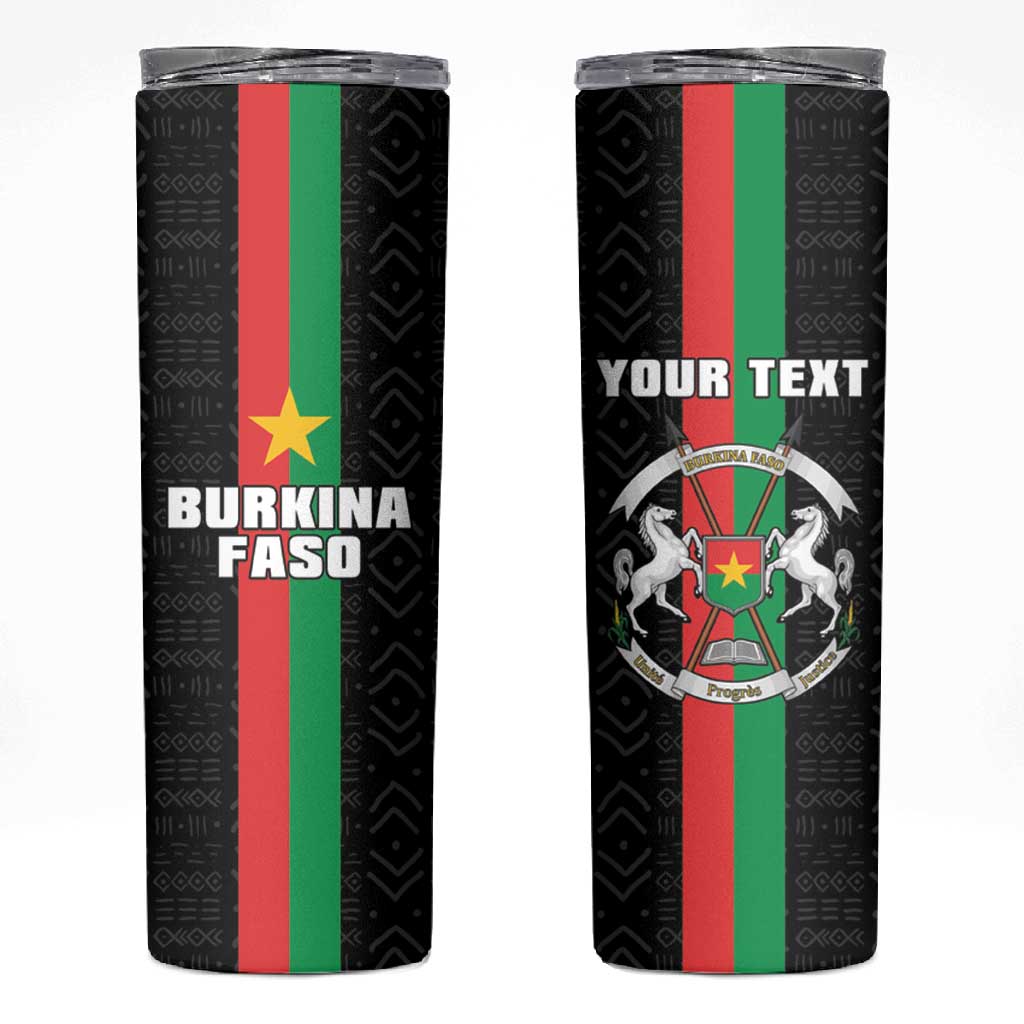 Personalized Burkina Faso Skinny Tumbler Striped Black - Bogolan Pattern - African Pride