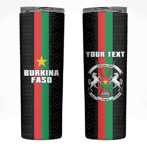 Personalized Burkina Faso Skinny Tumbler Striped Black - Bogolan Pattern - African Pride