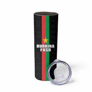 Personalized Burkina Faso Skinny Tumbler Striped Black - Bogolan Pattern - African Pride